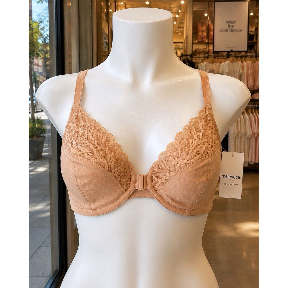MELENECA Women's Size 38C Racerback Unlined Lace Underwire Front Closure Bra NWT
